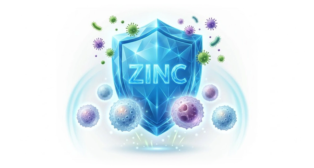 Щит с надписью Zinc, защищающий иммунные клетки от вирусов